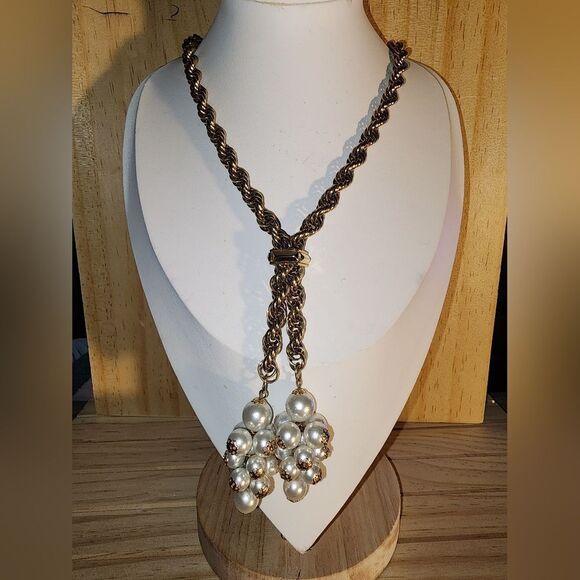 Vintage Goldtone Rope Chain Slide Lariat Necklace 26" EUC